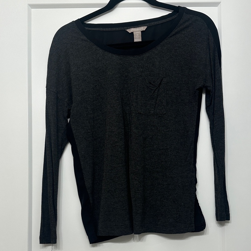 Banana Republic Black Long Sleeve Top (little hole where belt hits)